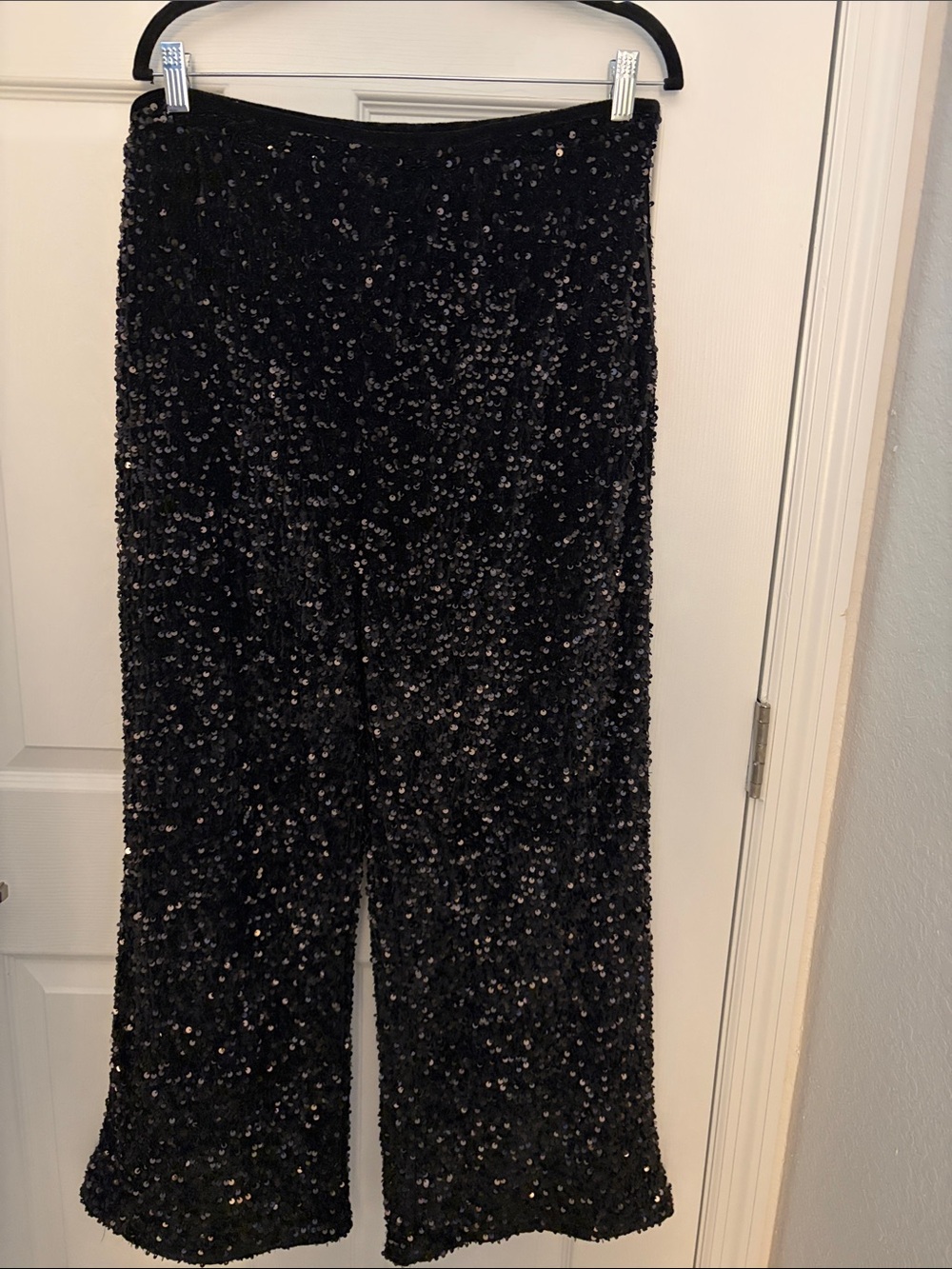 Sequin Wide-Leg Pants - Black